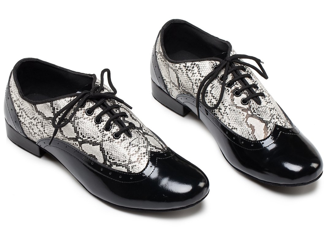 MGM-Joymod Men's Classic Lace-up Snakeskin Leather Closed Toe Practice Social Dacne Salsa Chacha Samba Jazz Rumba Ballroom Latin Modern Dance Shoes/Black White 5.5 M US