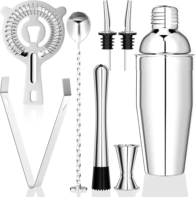 Gvolatee 750ml Stainless Steel Bar Kit - 8-Piece Cocktail Shaker Set (Silver)