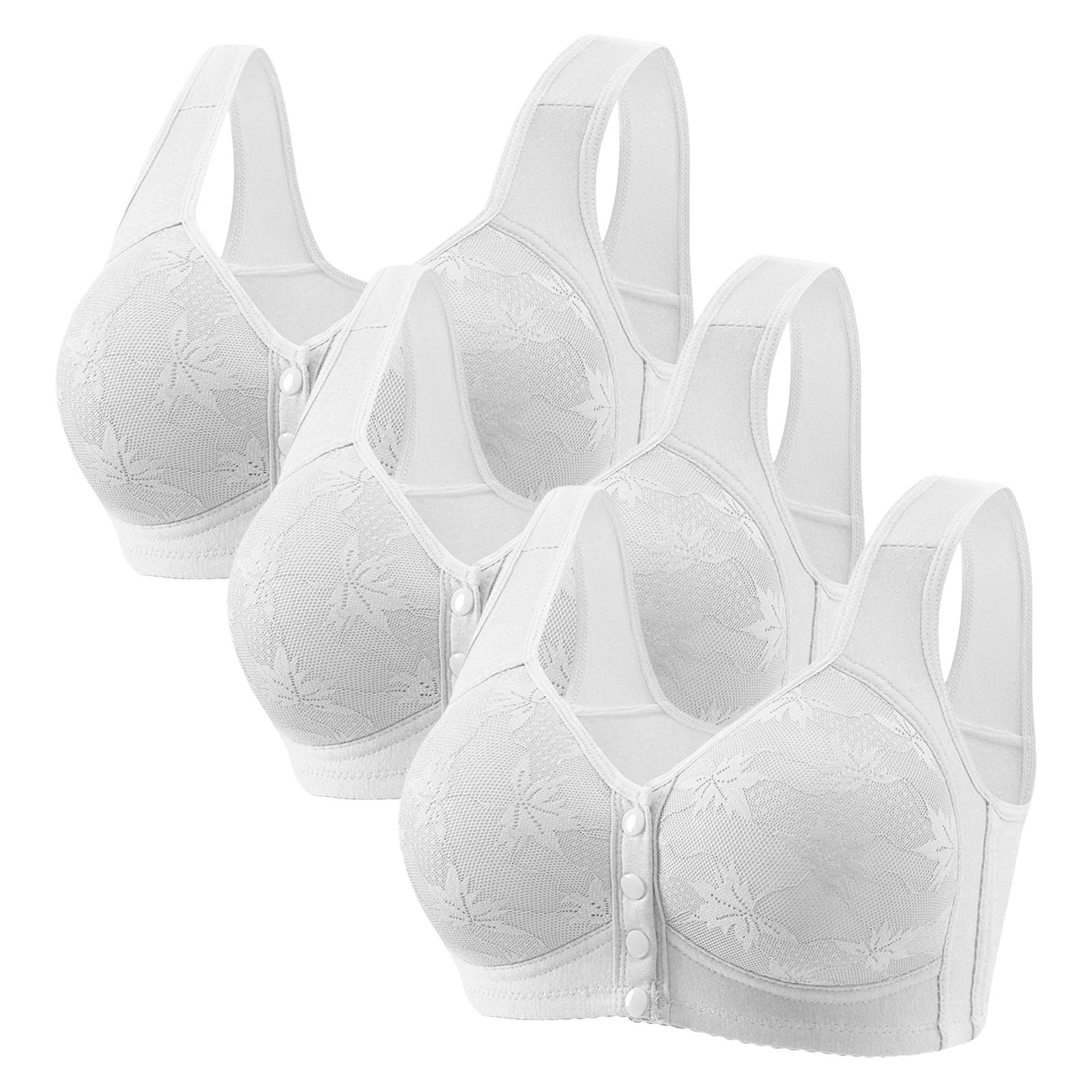 Reggiseno sportivo da donna senza ferretto, in cotone, con chiusura | Reggiseno push up senza cuciture, coppe intere, comodo, forte sostegno, reggiseno sportivo in pizzo floreale