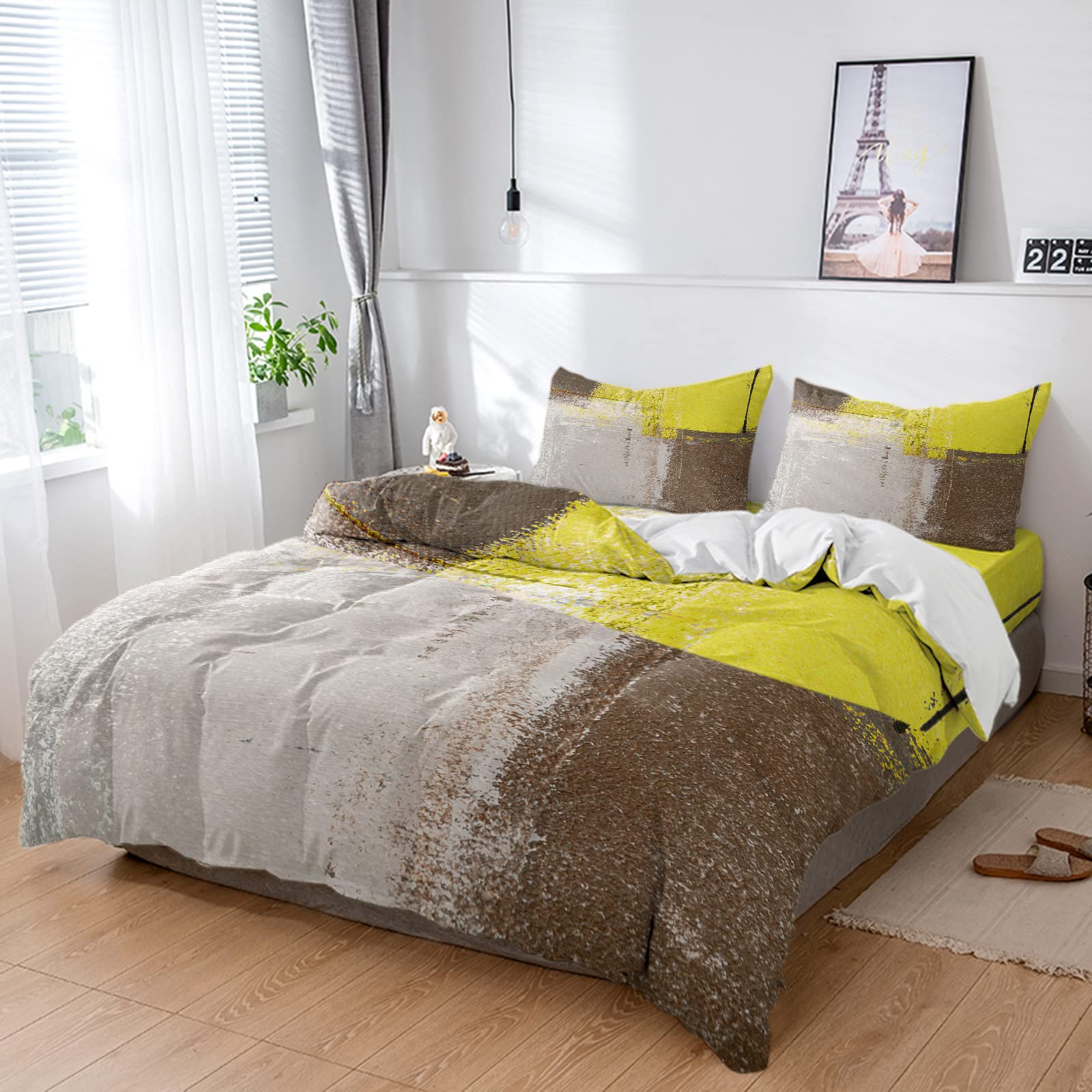 Grey Brown And Yellow Bedroom