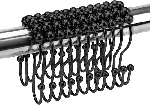 Misounda Juego de 12 anillos de cortina de ducha dobles, acero inoxidable, con bola deslizante, diámetro de 2.75 x 1.96 pulgadas, para barras de