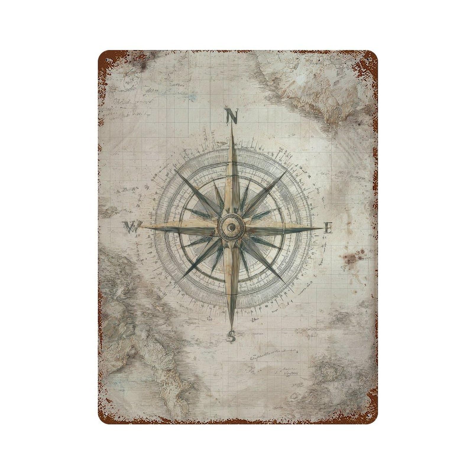 xiaoxiaoshen Nautical Compass. Antique Map Wall Decor Art Metal Tin Poster Modern Home Decor Art Home Bar Shop Decorations Vintage Sign 40x30cm