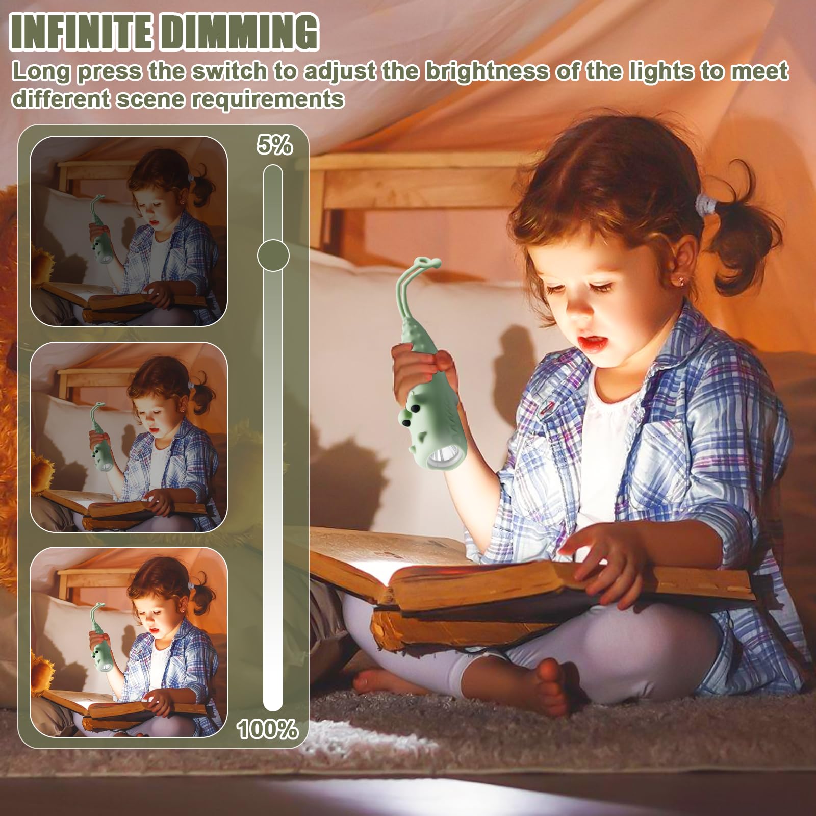 2 pezzi torcia ricaricabile per bambini in silicio, torcia per bambini dimmerabile con LED, 2 modalità di illuminazione, torcia per bambini dai 3 anni in su, regalo ricaricabile