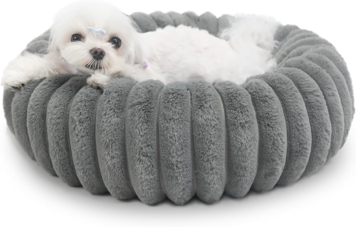 Donut Dog Bed for Small Dogs & Cats - Comfort Anti-Anxiety Calming, Washable & Anti-Slip, Cozy Soft Round Pet Beds for Puppy & Kitty, 19x19 Inch, Warm Grey