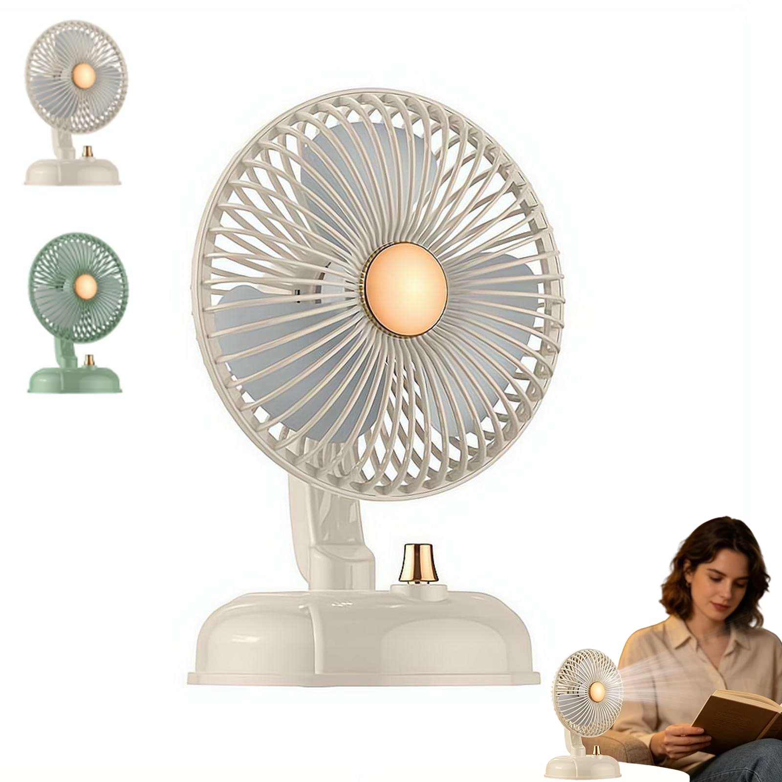 Vintage Metal Adjustable Oscillating Desk Fan, 4-Speed Plug-In Table Fan, 136° Oscillation + 30° Manual Tilt, for Bedroom, Living Room, Office, and Kitchen (Beige)
