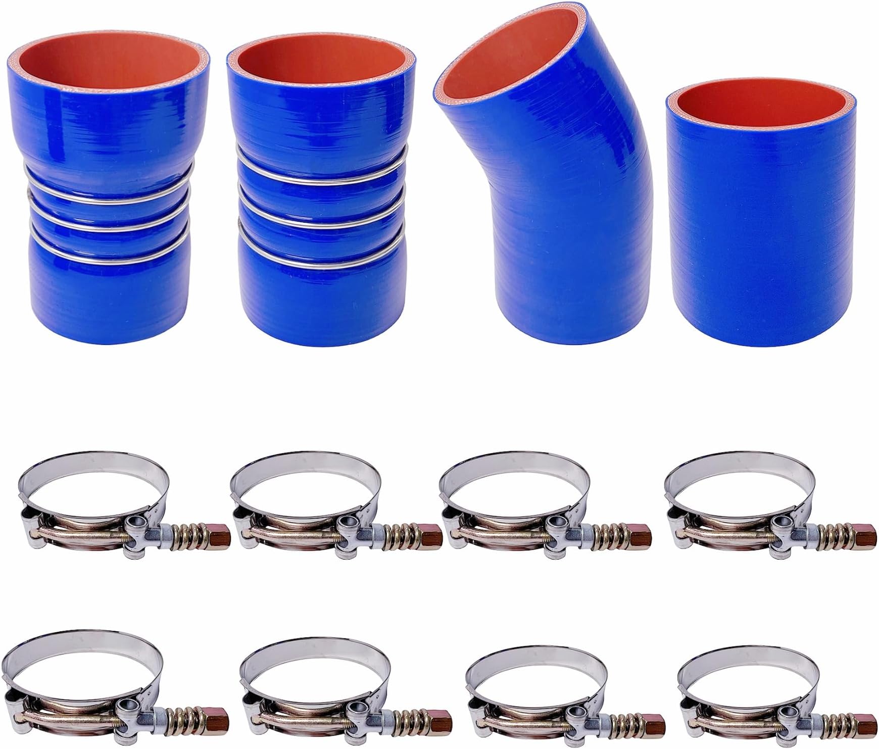 Turbo Intercooler Boots Kit with T-Bolt Clamp for Ford F250 F350 6.0L Diesel Powerstroke 2003-2007 (Outer Blue and Inner Red)