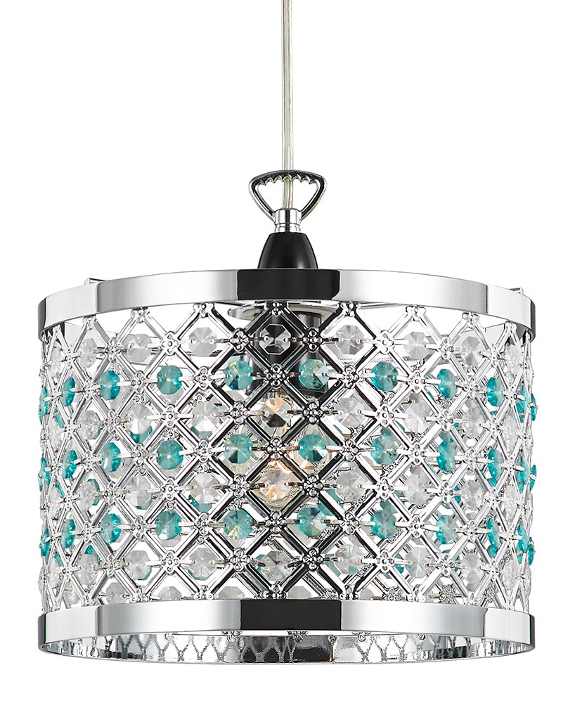 Modern Sparkly Ceiling Pendant Light Shade with Clear and Teal Beads by Happy Homewares