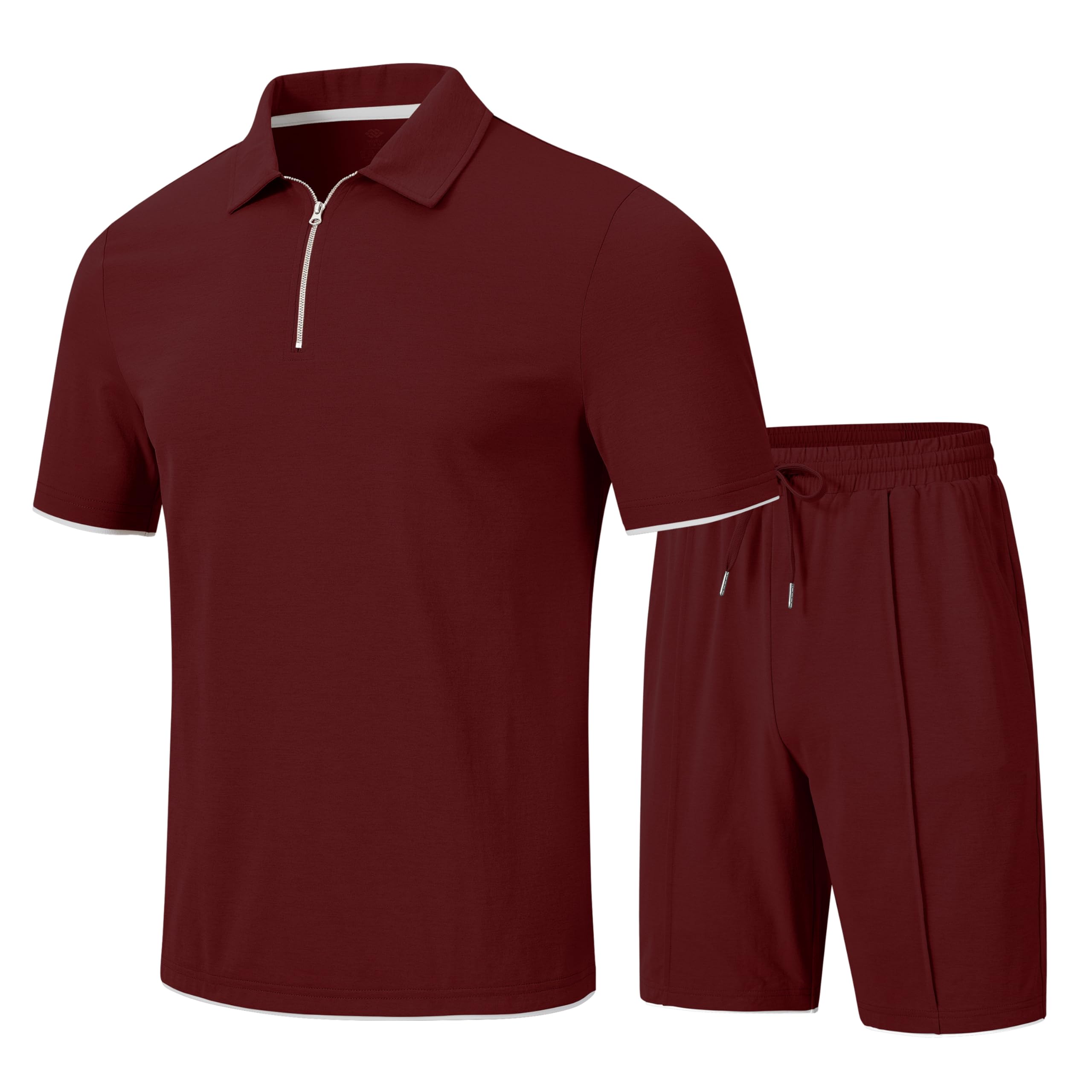 MoFiz Mens Tracksuits Sets Shorts Quarter Zip Polo Shirts Bottom Shorts Outfits Sport Suits Casual Walking Sets Comfy