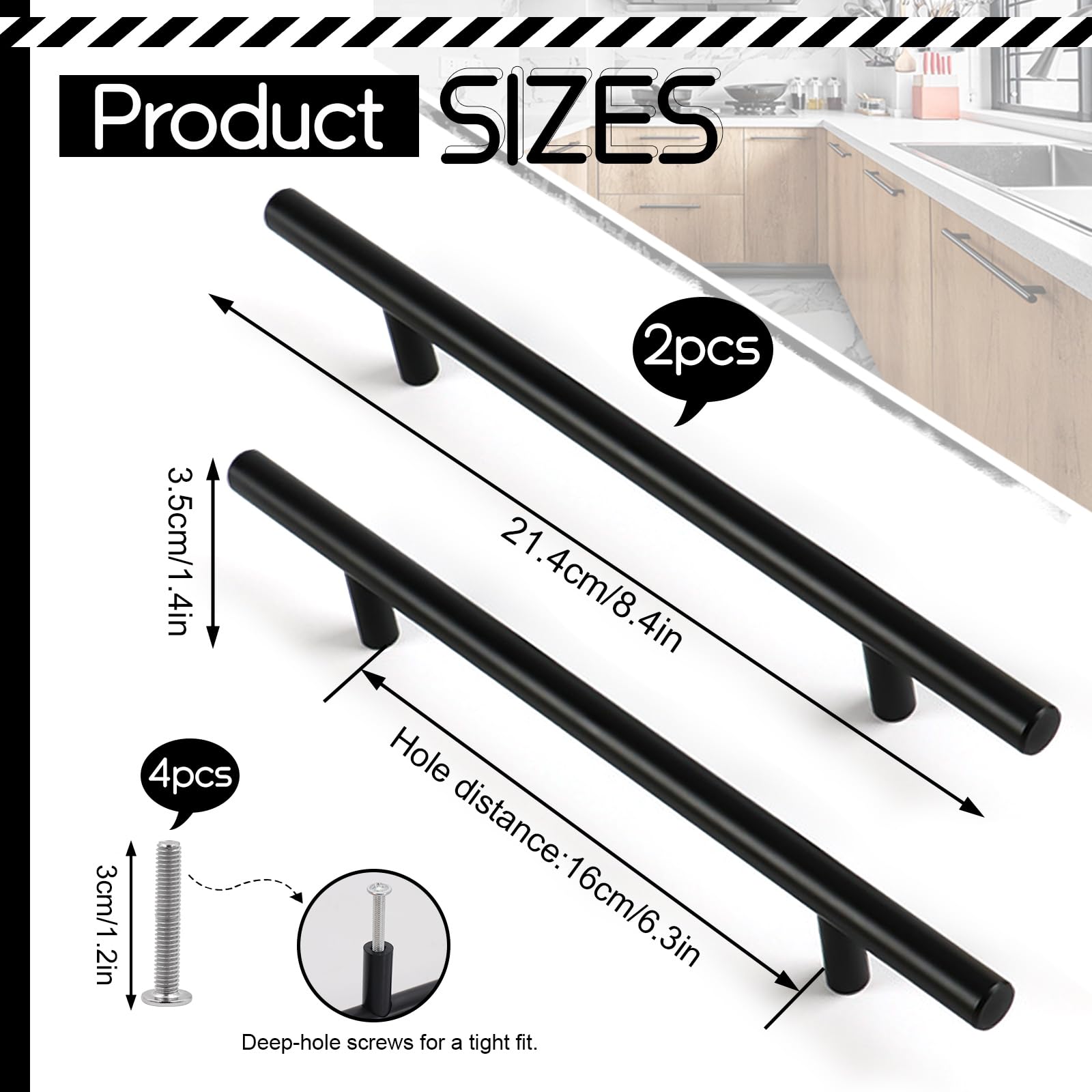Fatiya 2 Pack 214mm Length Kitchen Cabinet Handles Black, 160mm Hole Center Aluminium Alloy Cabinet Pulls - Image 2