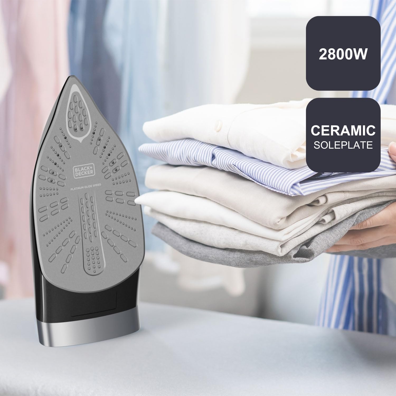 Black+Decker – Ferro da stiro a caldaia BXSS2800E | 2800W | 8 bar | colpo vapore 400 g/min | serbatoio 1,5L estraibile | suola ceramica | punta di precisione | ECO | anticalcare | autospegnimento