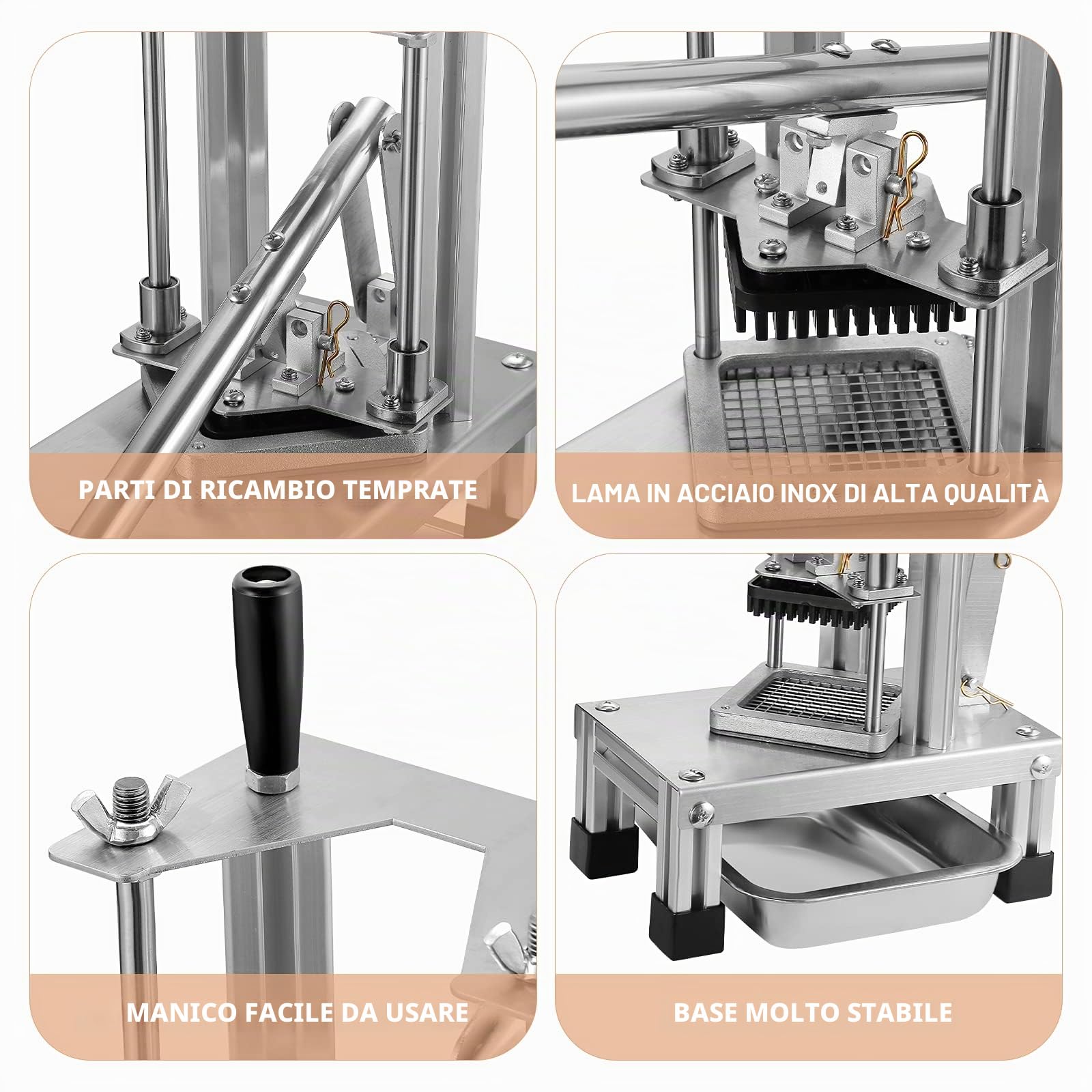 Commerciale French Fry Cutter con 3 lame di ricambio, 1/2",1/4" e 3/8" lama semplice tritatubi limone affettatrice patate patatine fritte con manico allungato
