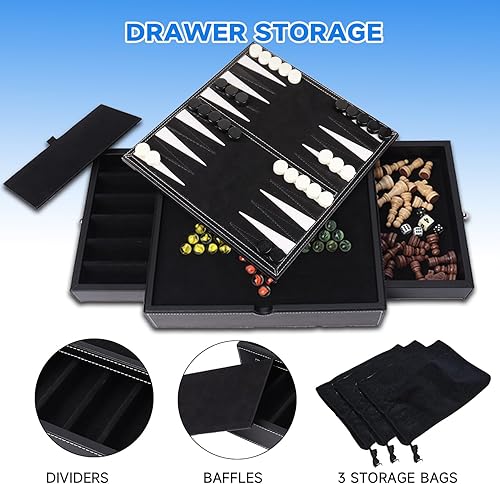 Miniatura 5 de GSE Games & Sports Expert Juego combinado de ajedrez, damas, backgammon, damas chinas y dados de póquer 5 en 1 de 12.5 pulgadas, para niños y adultos