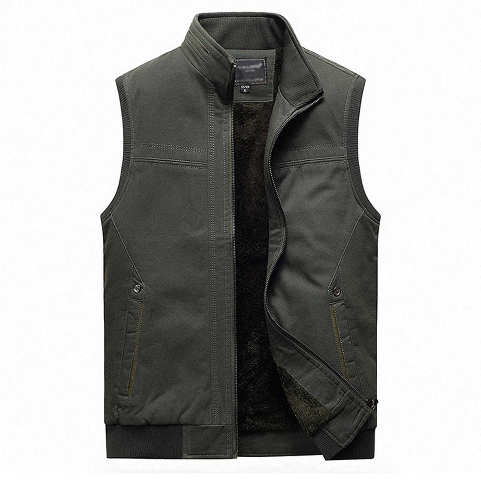 Hombre de algodón Fleece Grueso Gilet Chaleco Outwear Outwear Outdoor Casual Zip Up Pesca Chaleco cálido Hombre Chaqueta Multi Pocket Capa de Carga Armygreen-XL