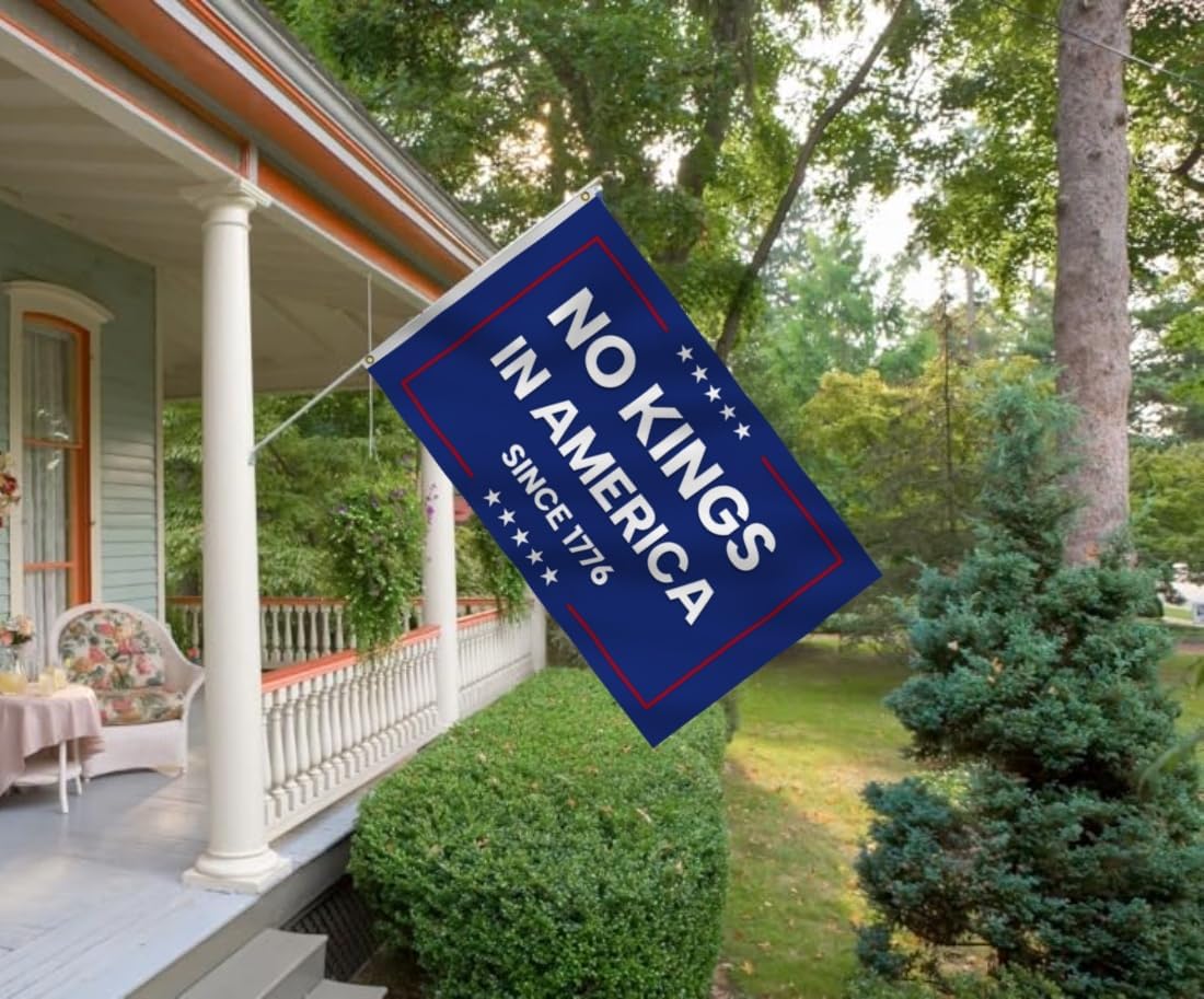 No Kings In America Flags 6X10FT,Large Blue Flag,Both Sides Printed, Men Women Banner, Vibrant Colors, Double Stitched with Brass Grommets, Bar Garden Street Decoration Indoor Outdoor Use, Gifts. (NoKings-Blue, 6x10ft)