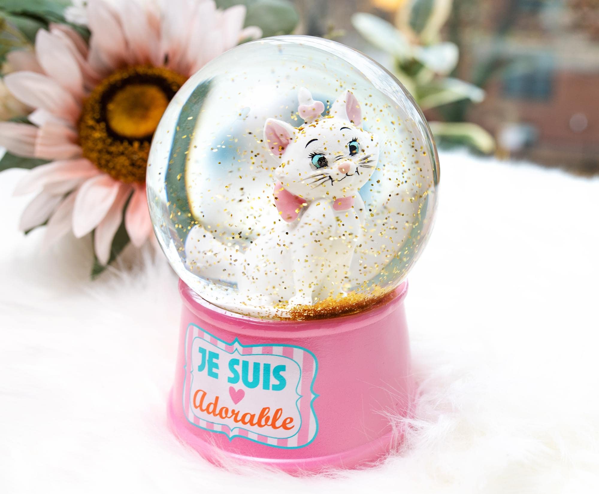 Disney Aristochats Marie Je Suis Adorable boule à neige lumineuse avec paillettes tourbillonnantes | 15,2 cm de haut