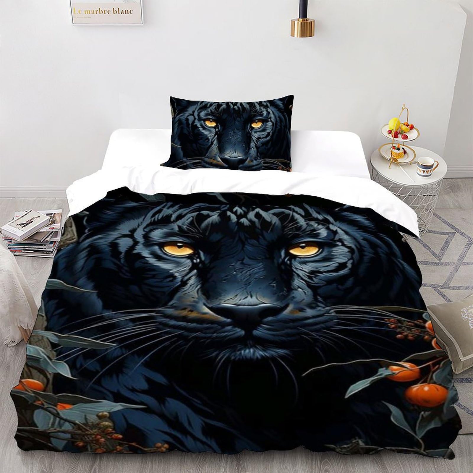 Housse de couette Guépard pour lit garçon, literie microfibre imprimé 3D animaux 135x200cm