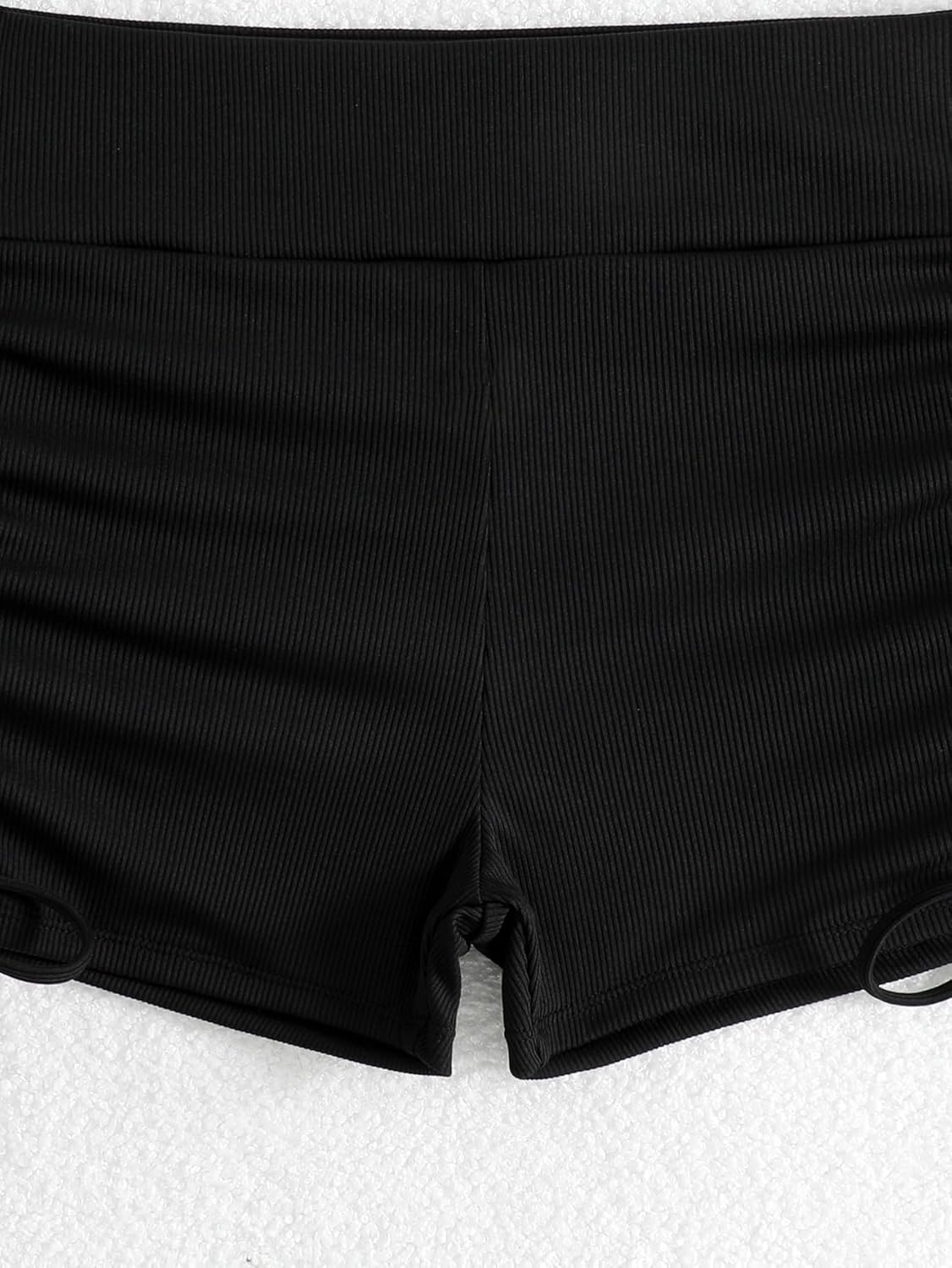SEGT Women's Ribbed Tummy Control Swimsuit Bottoms High Waisted Swim Shorts Drawstring Side Boyshorts - Image 4