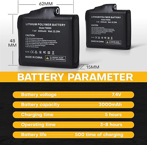 Miniatura 4 de Batería de 3000mAh 7.4V para guantes calentados, juego de repuesto recargable de polímero de litio compatible con calcetines, sombreros, gatos,