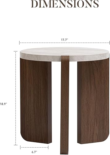 Miniatura 52 de COSIEST Mesa auxiliar redonda, mesa auxiliar de cristal con marco de madera, mesita de noche dorada champán con estilo moderno para sala de estar,