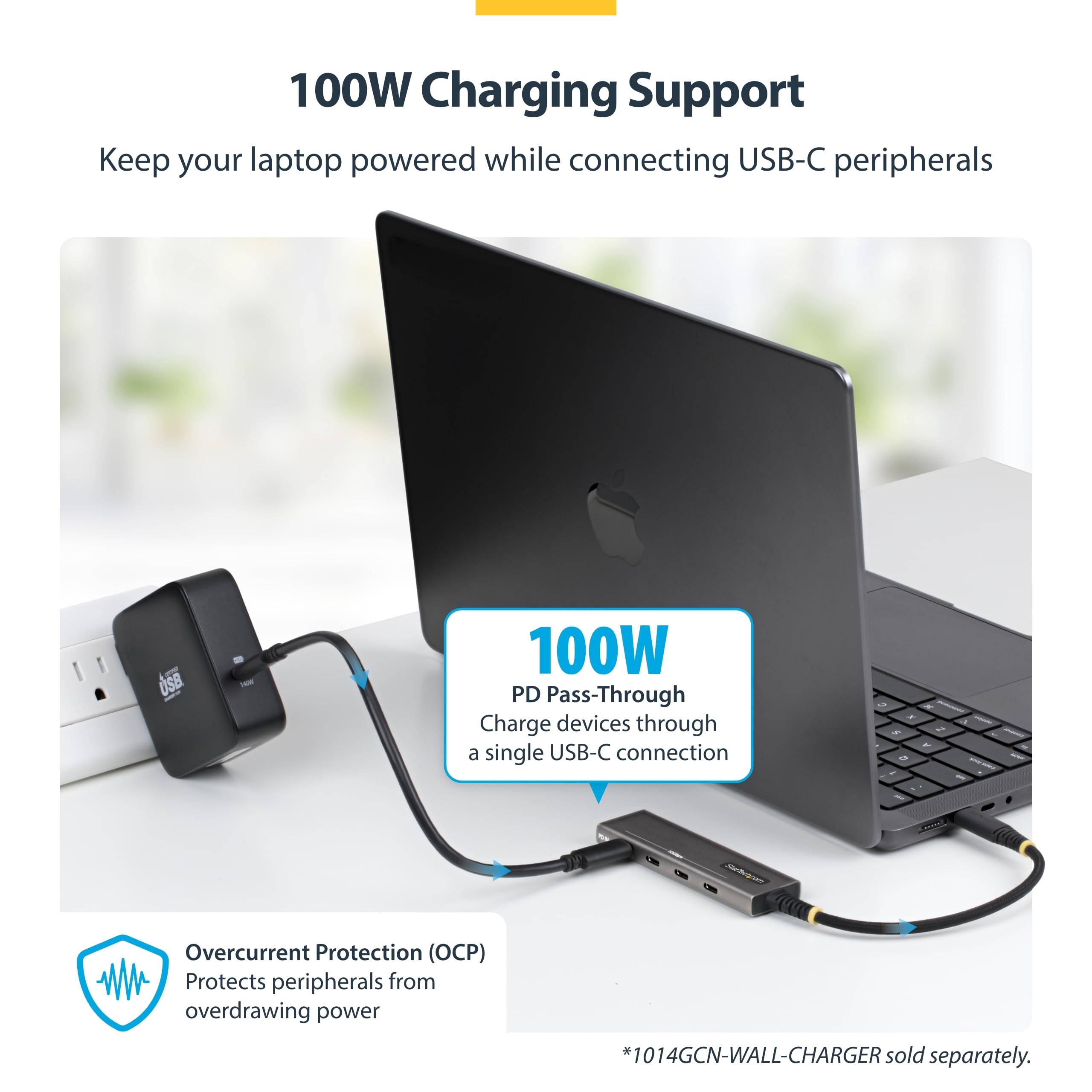 StarTech Hub USB-C 4 Ports 10Gbps, Recharge PD 100W (309B-USBC-HUB) | Station d'accueil, dock, Aluminium PCR, MacBook, Dell, iPad