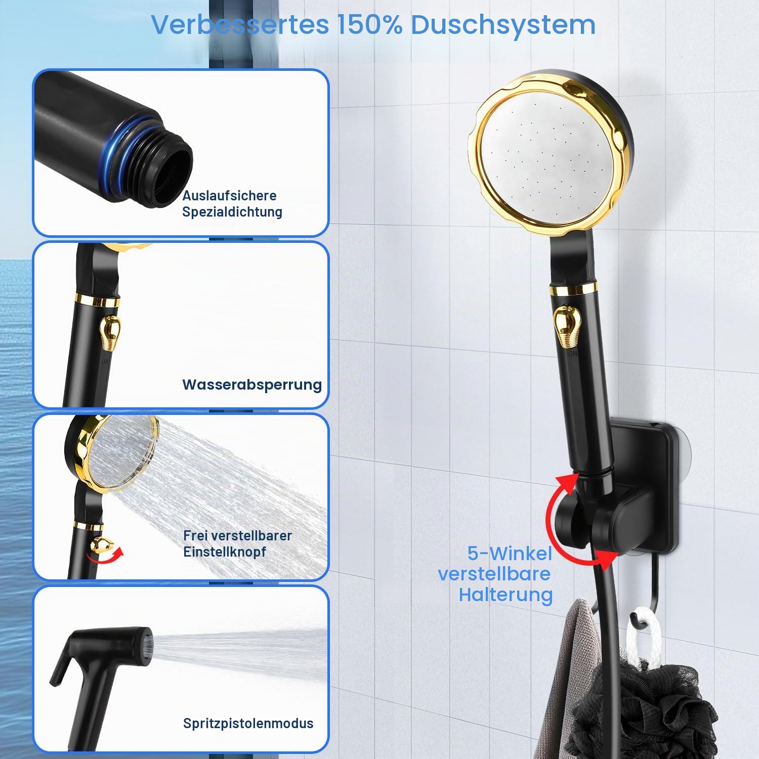 Anesty Tragbare Campingdusche Set, 6000mAh Wiederaufladbar Camping Duschen Pumpe mit Smart-Display, Duschkopf, 20L Falteimer und Zubehör für Outdoor Reisen, Garten, Autowaschen, Haustier
