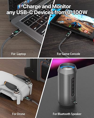 Miniatura 5 de SOOPII Cable USB C a USB C de 100W de 4 pies de carga rápida, cable trenzado de nailon con pantalla LED para iPhone 1515 Pro15 Plus15 Pro Max, iPad