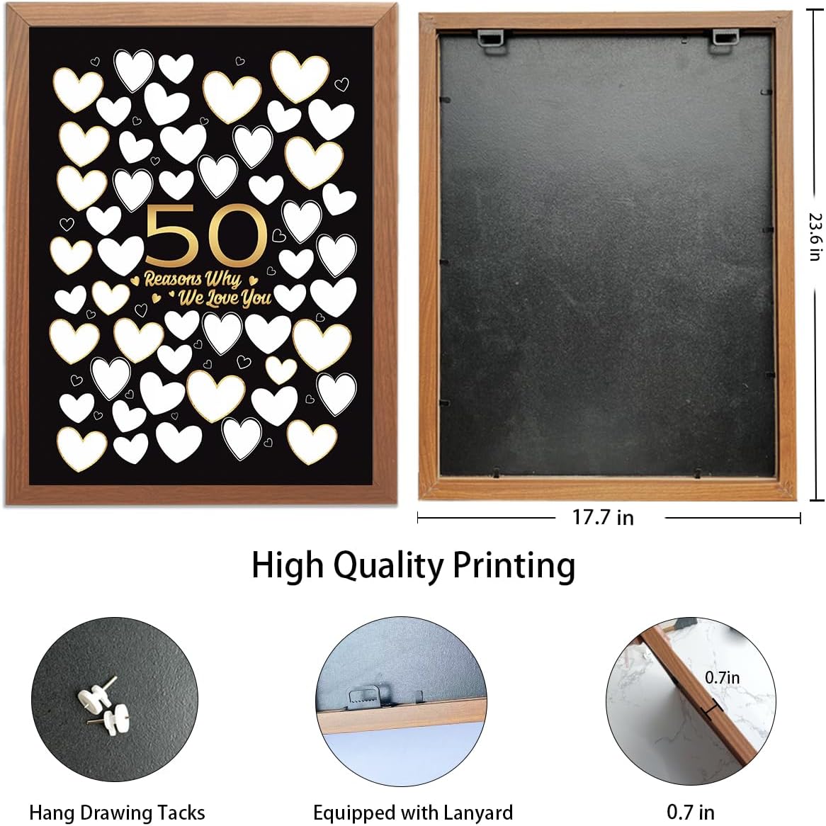 50 Reason Why We Love You,50th Birthday Wall Decor,Birthday Gifts for Women Men,Guest Canvas 50th Anniversary or Birthday Party Favors Decoration-24x18 inches