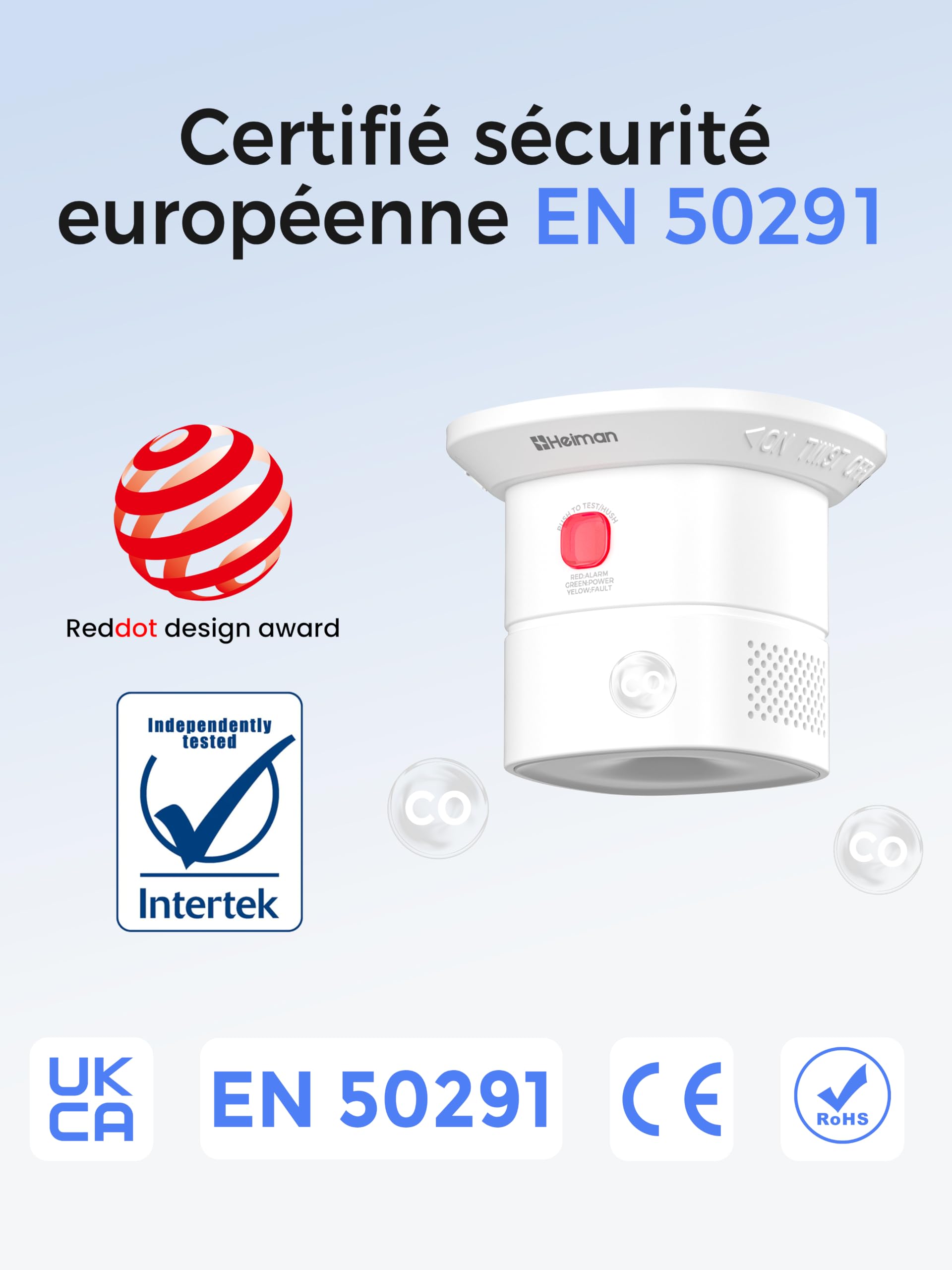 Heiman Mini Zigbee Détecteur Monoxyde Carbone Pile 7 Ans, HS1CA-E Plus