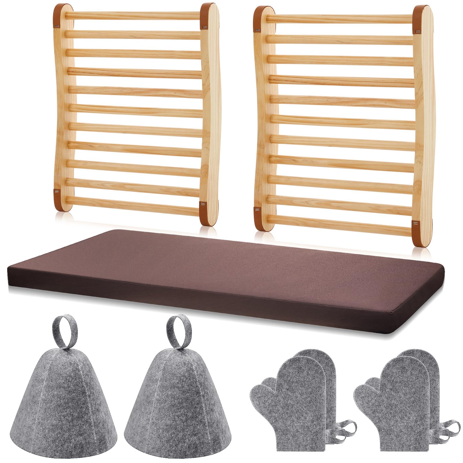 taiyin 9 pcs sauna accessories set: waterproof bench seat cushion 2 s?shaped cedar wood backrests 2 felt heat protection hats & 4 insulated gloves for spa barrel infrared home sauna kit