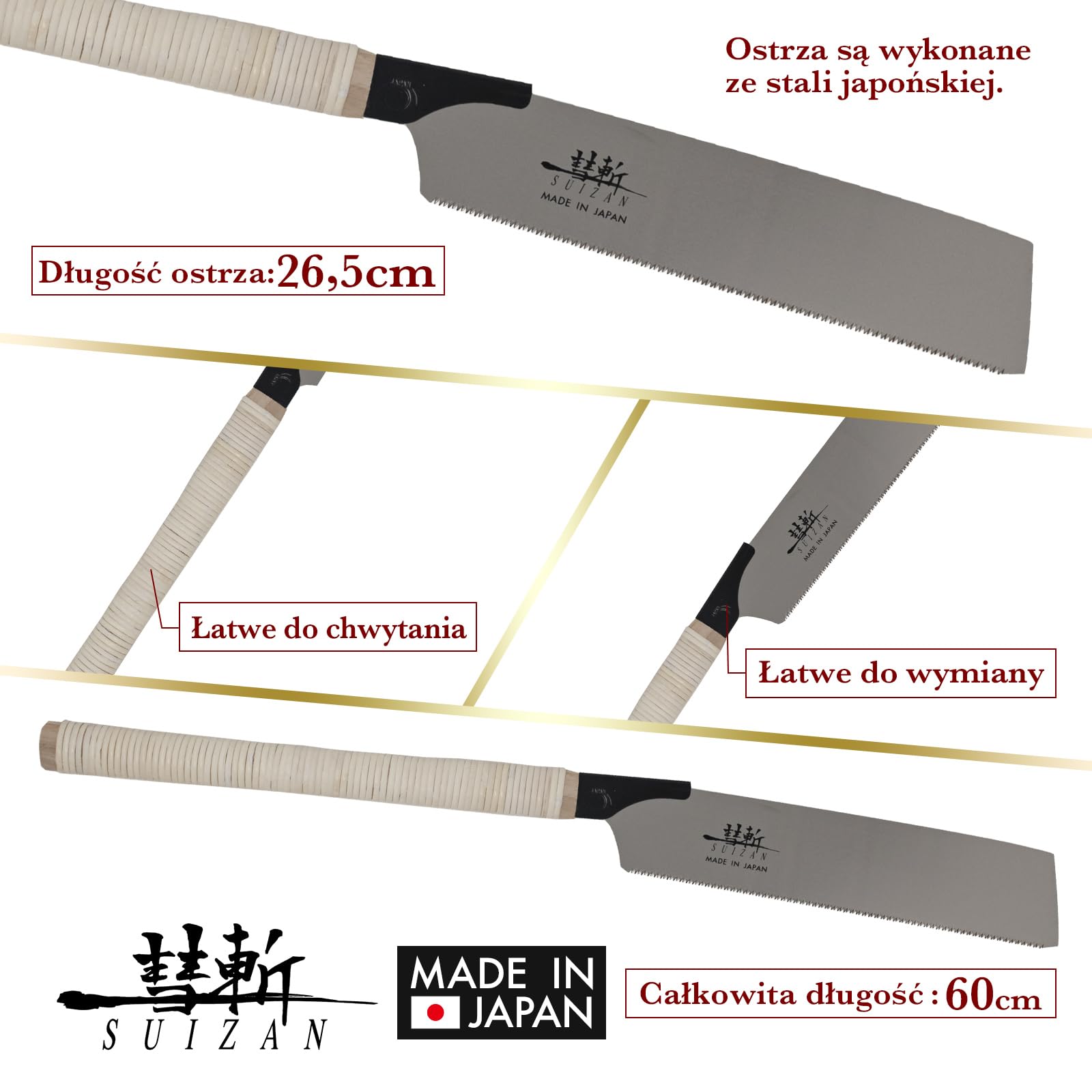 SUIZAN Kataba Jednosieczna Piła Japońska 265mm - Ciągniona Ręczna do Drewno