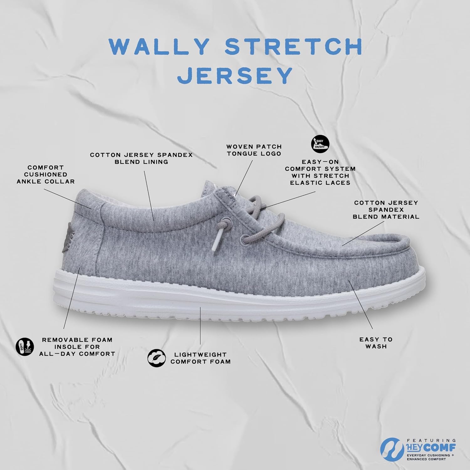 HEYDUDE Men's Wally Stretch Jersey Slip On Shoes | Lightweight Comfortable Travel Loafers with Elastic Laces - Image 5