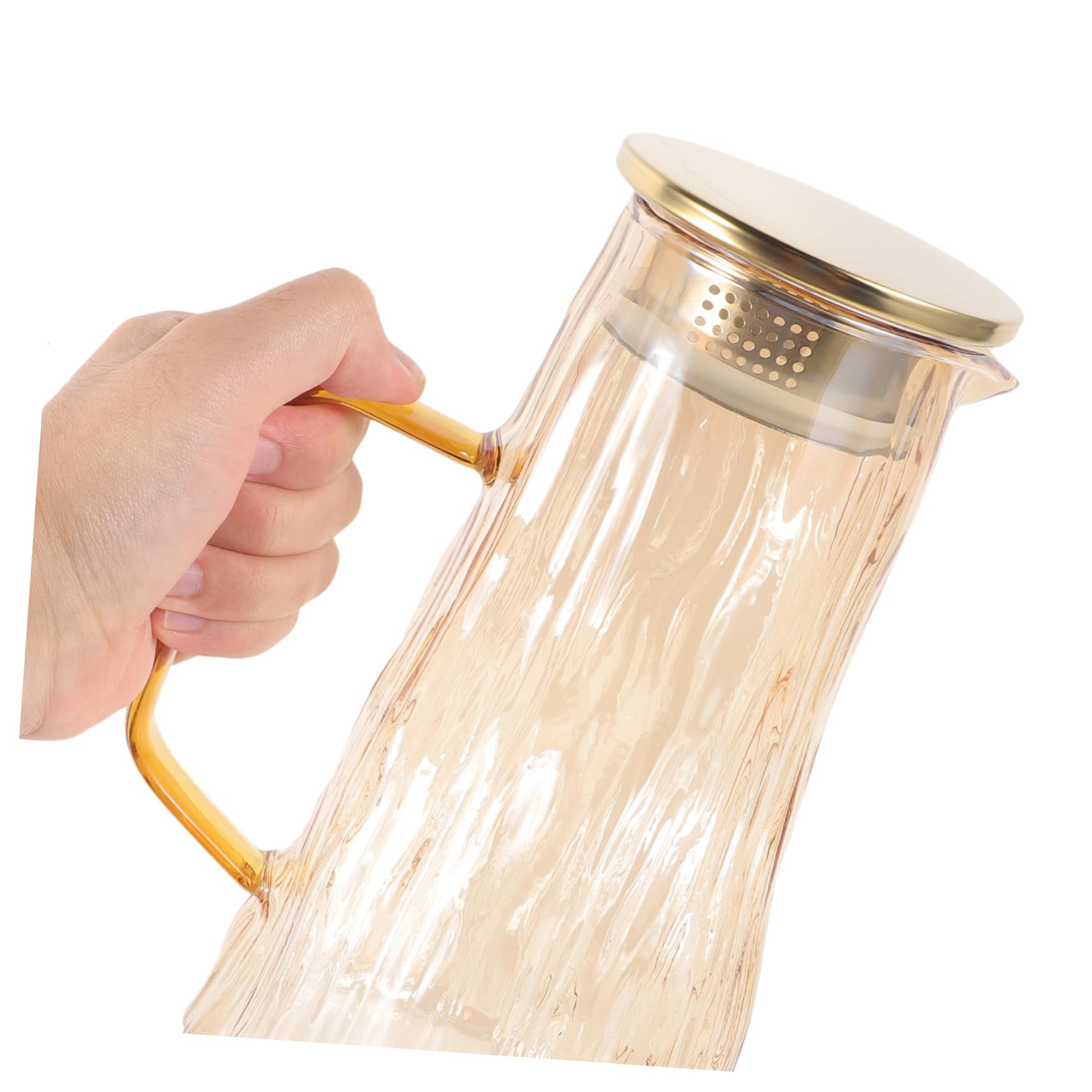 LIFKOME Jarra de Vidrio de 1.5l Infusor de Frutas para Botella de Agua, Diseño Grueso y Capacidad Grande, Color Dorado para Infusiones y Bebidas en Casa