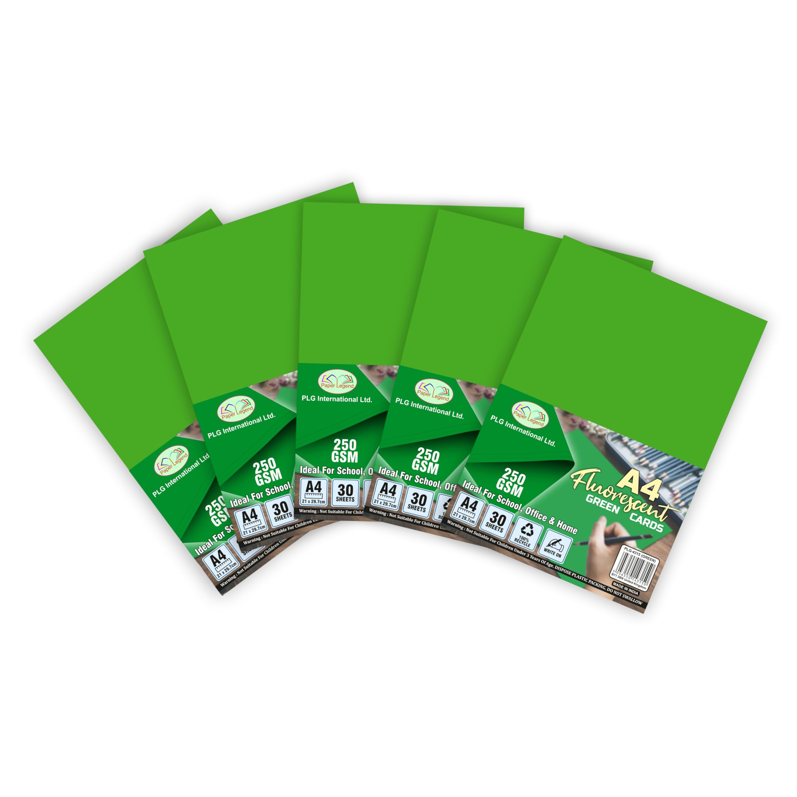 M1SS 150 Sheets X A4 Neon Cards - Fluorescent Thick 250gsm Craft Card Stock, Perfect for Crafting, Decorating, Sketching, Origami & DIY Arts (Green)