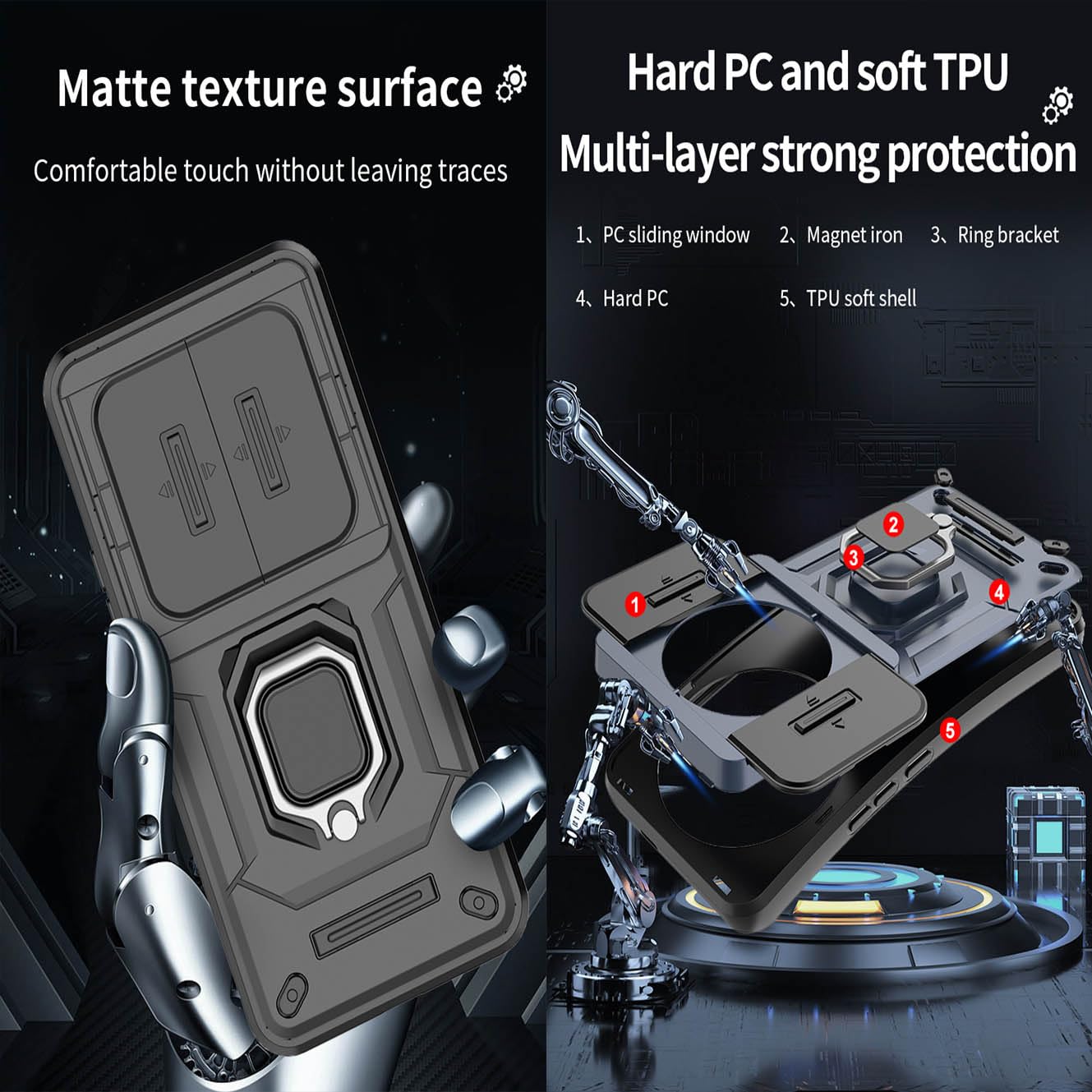 Cover per Honor Magic 7 Lite, Slide Protezione Fotocamera, Armatura Cover con 360 Gradi Girevole Anello Metallo Magnetica Supporto Silicone Antiurto Custodia per Magic 7 Lite,Nero