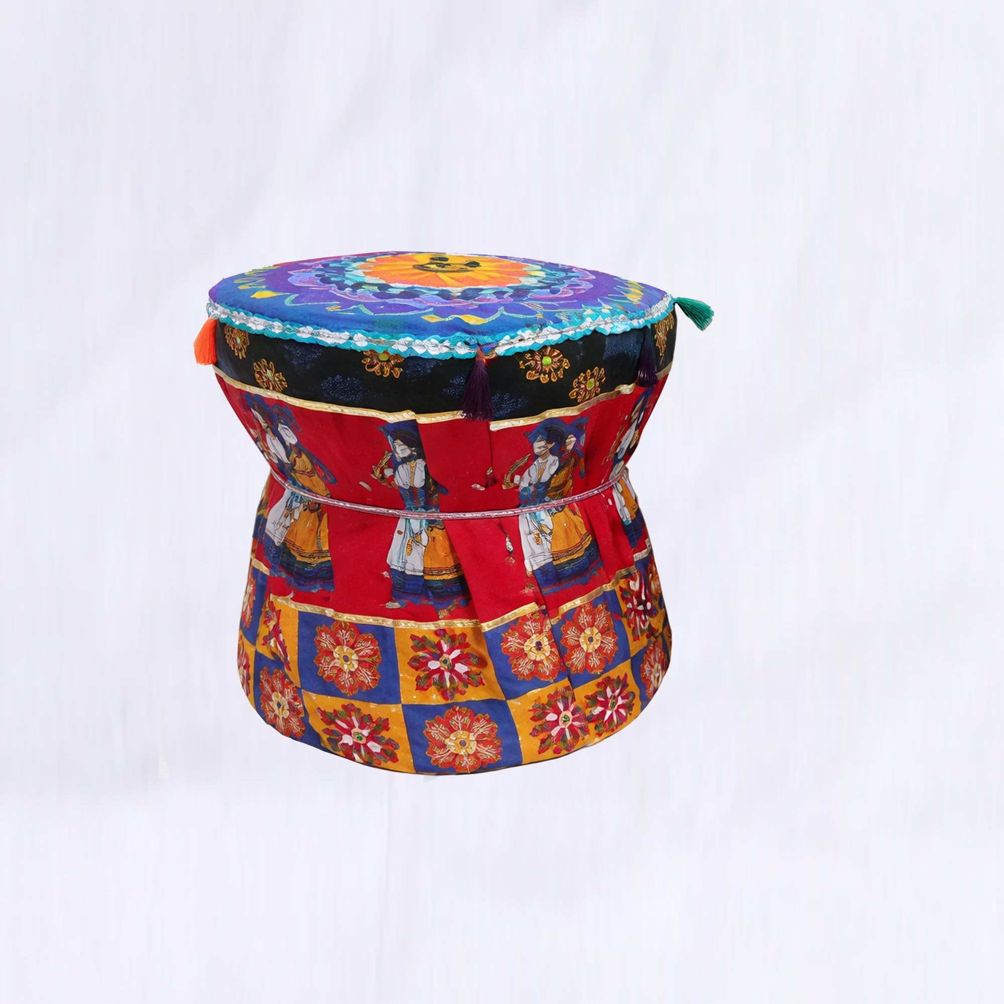 Bhawna Creations Cotton Muda Cover, Handmade Floral Embriodary Mudda, Muddy Stool Ottoman Pouffes Patio Chair Footstools Cover Size 17x18 Inches Pack of 1 Red (Only Cover)-image-37