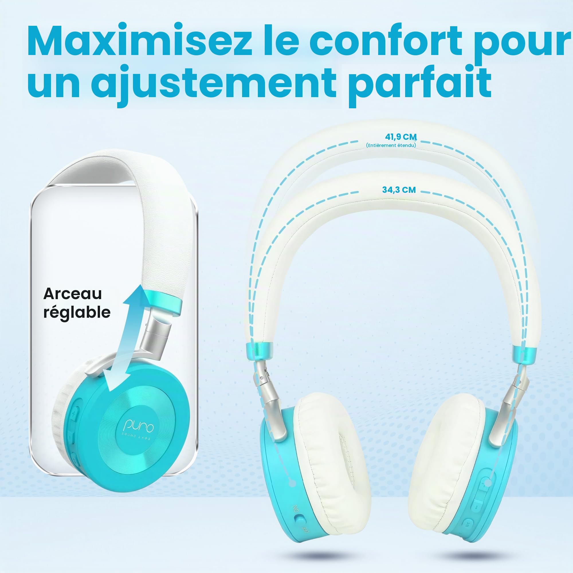 Puro Sound Labs Casque JuniorJam Plus avec limitation de Volume pour Enfants, Limite de 85 DB, Casque Bluetooth réglable pour tablettes, Smartphones, Ordinateurs - 22 Heures d'autonomie