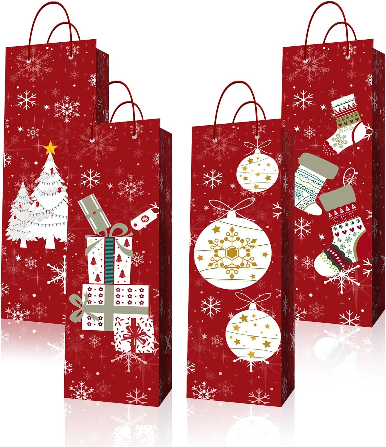 8 Pcs Christmas Wine Gift Bags Christmas Wine Bottle Bags with Sturdy