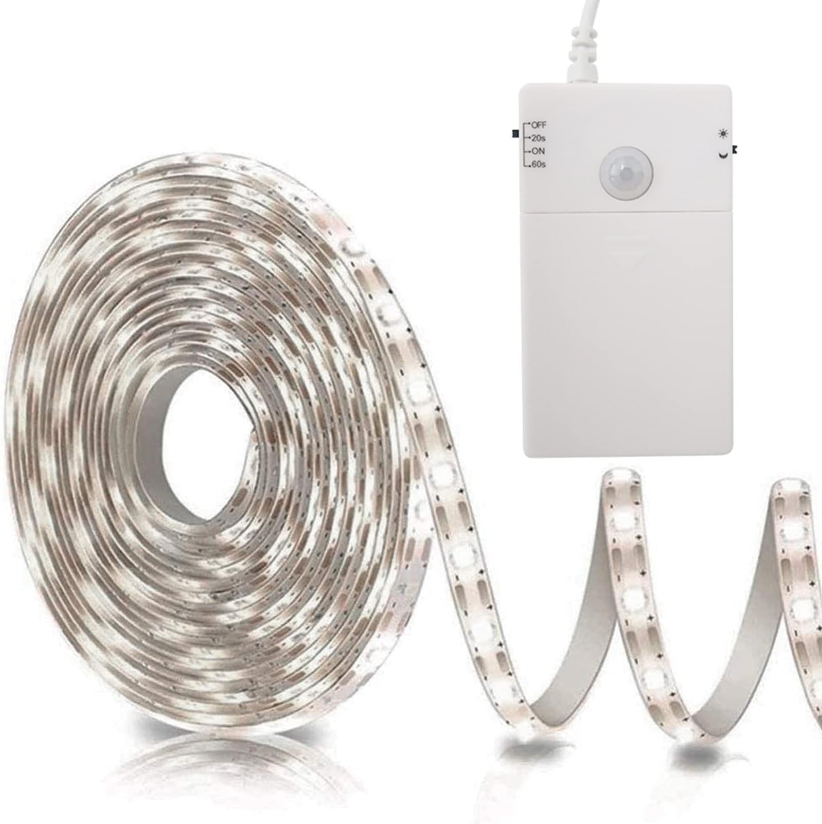 Battery Operated Motion Sensor Cabinet Strip Lights, 9.8Ft 90LEDs Counter Closet Strip Light, Motion & Night Sensor Safe Tape Light with 3AA Large Battery for Stairs,Wardrobe,Kitchen (Cool White)