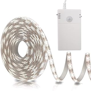 Battery Operated Motion Sensor Cabinet Strip Lights, 9.8Ft 90 LED Counter Closet Strip Light, Motion & Night Sensor Safe Tape Light with 3AA Large Battery for Stairs,Wardrobe,Kitchen (Cool White)