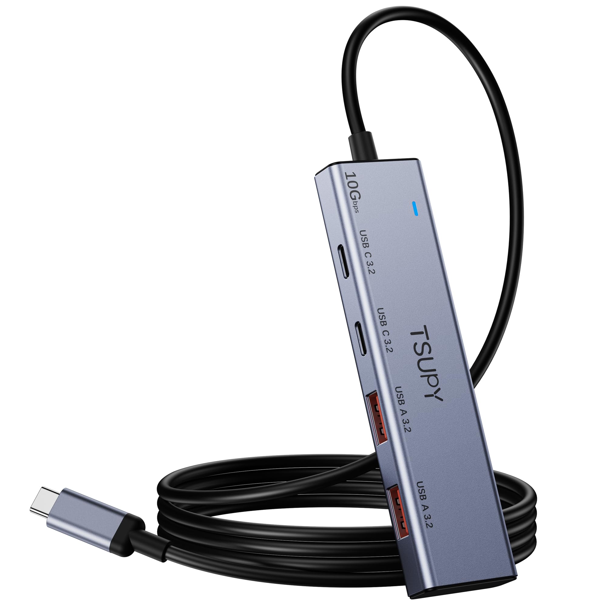 usb c hub 3.2, tsupy usb hub 10gbps usb c 3.2 gen 2 splitter with 4ft extended cable, 2*usb-a and 2*usb-c multi usb ports hub for macbook air/pro, surface pro, xps, laptop,pc and more