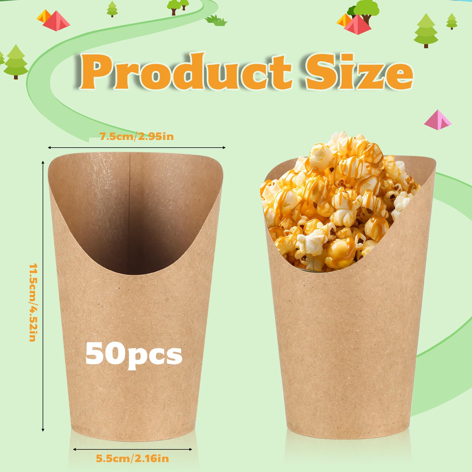 50 Pezzi Porta Patatine Fritte in Carta Kraft, 12 Once Bicchieri per Waffle, Supporto Sacchetti Snack