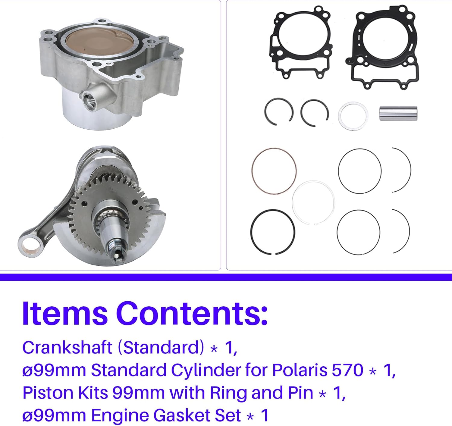 2204729 3022860 Engine Rebuild Kit For 2012-2017 Polaris Ranger Sportsman RZR ACE 570 450, 99mm Crankshaft Cylinder Piston Top End Gaskets Kit