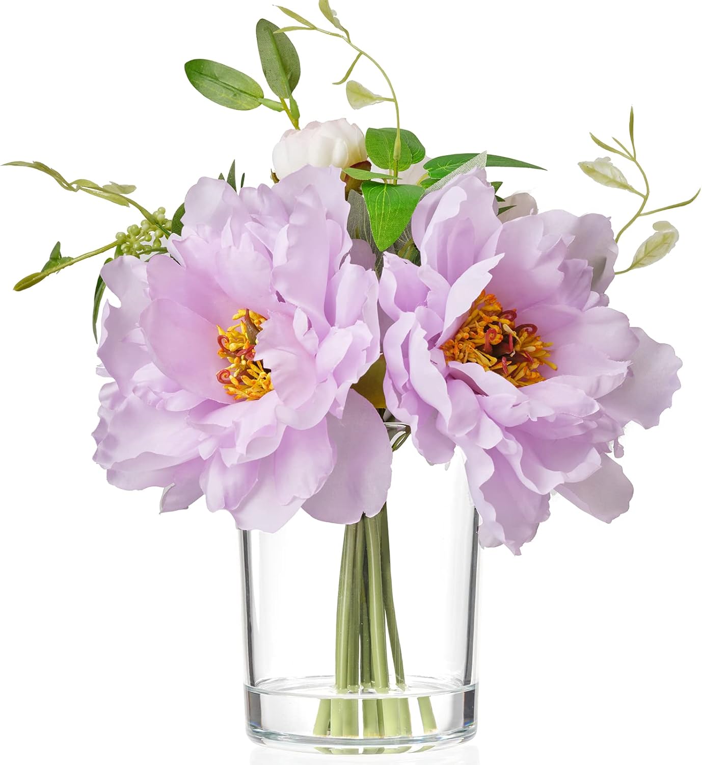 WELL KNOWN Silk Peony Artificial Flowers with Vase，Mixed