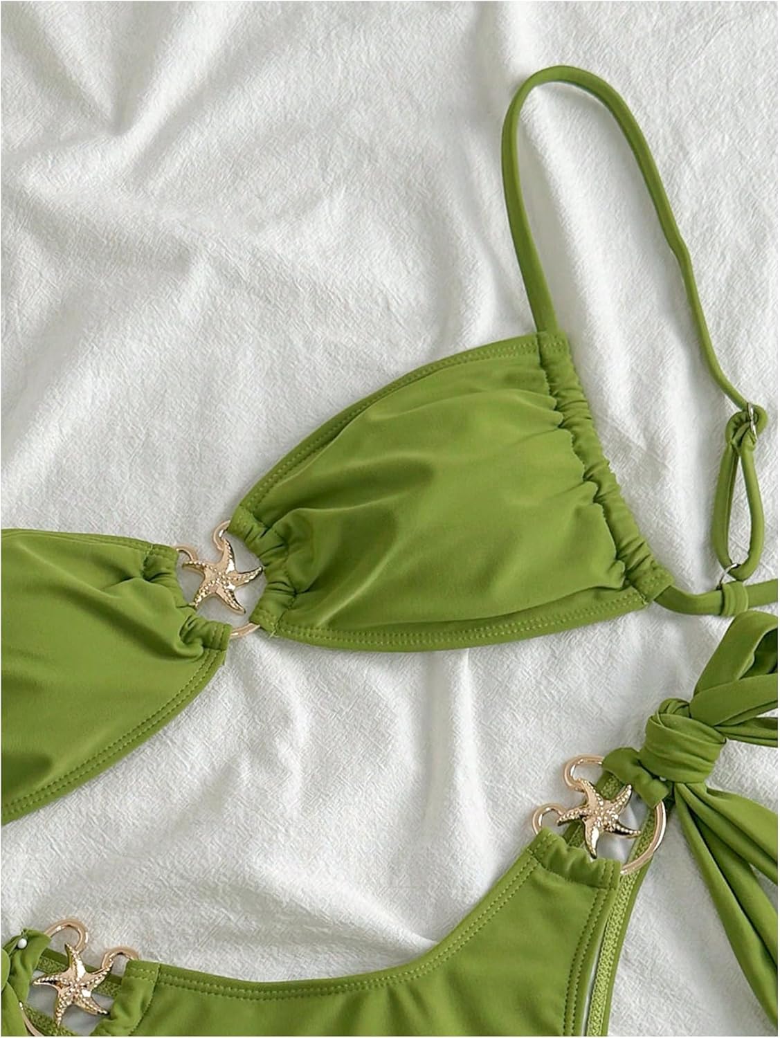 MakeMeChic Women's Two Piece Bikini Set Tie Side Ring Backless High Cut Bathing Suit Swimwear - Image 2