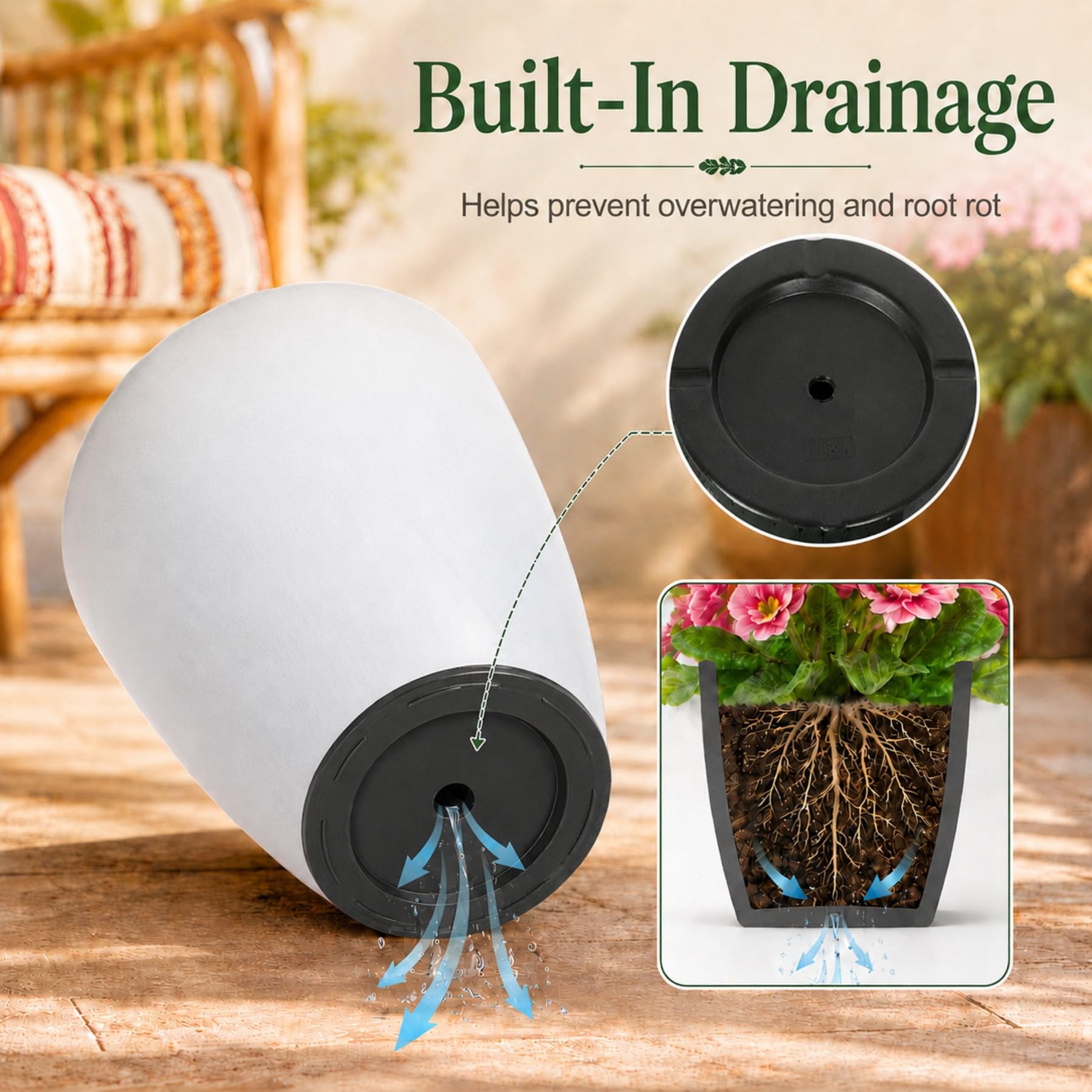 Neoaider Lot de 3 grands pots de fleurs en plastique, 150 cm, 30,5 cm