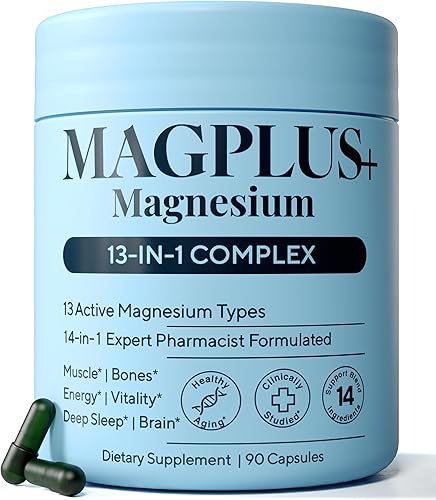 Magnesium Glycinate Complex Supplement, 900mg – 13-in-1 Magnesium L-Threonate, Citrate, Taurate & Malate for Women & Men – Liposomal Chelated Formula – Sleep, Muscle & Brain Support – 90 Capsules