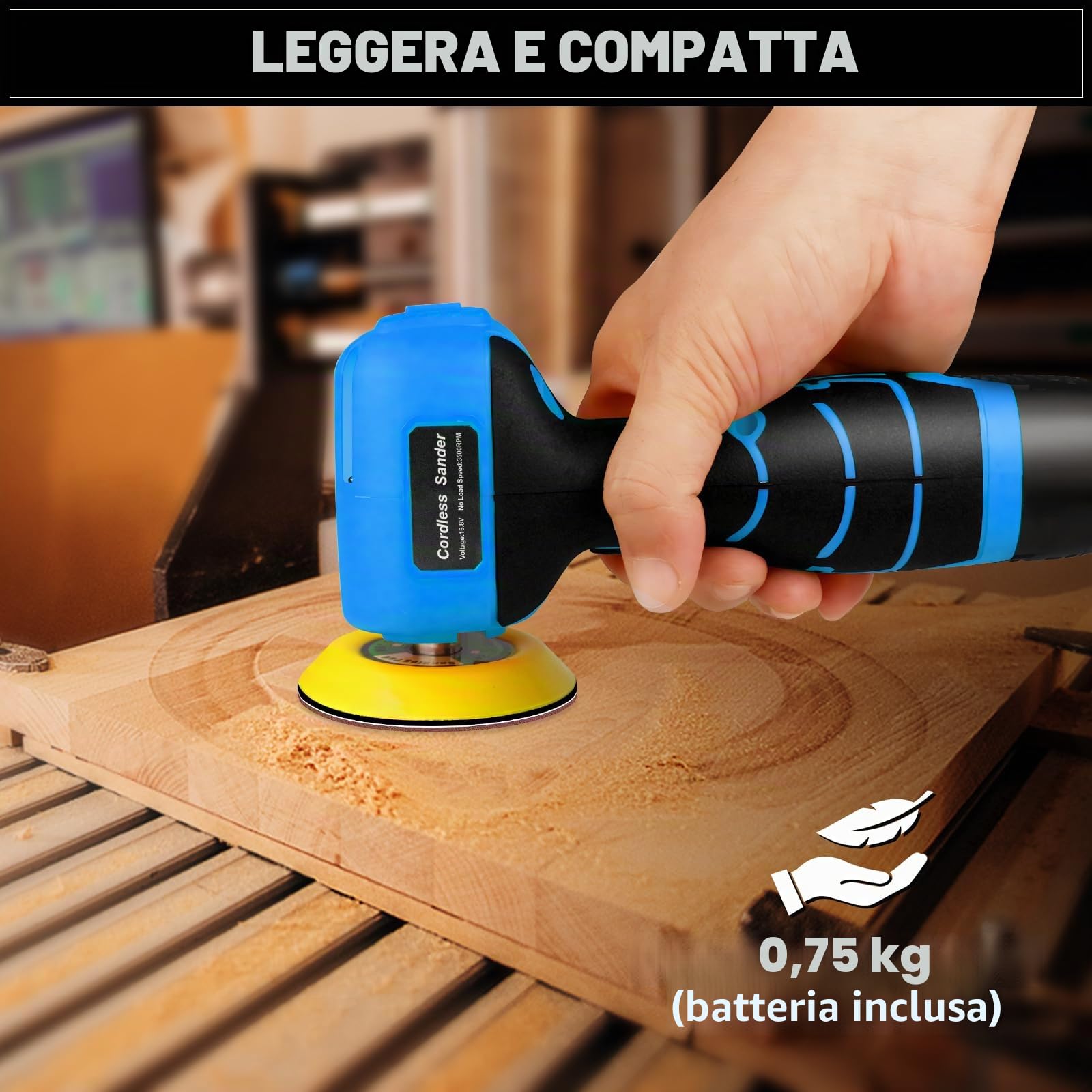 Levigatrice elettrica senza fili da 16,8 V con 36 carte vetrate, 3500 giri/min, batteria da 3,0 Ah, design leggero e compatto per legno, metallo, rimozione della vernice e progetti fai da te