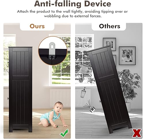 Miniatura 8 de LOKO Armario de piso de baño armario de almacenamiento independiente con puertas de cristal armario de cocina de madera con estante ajustable