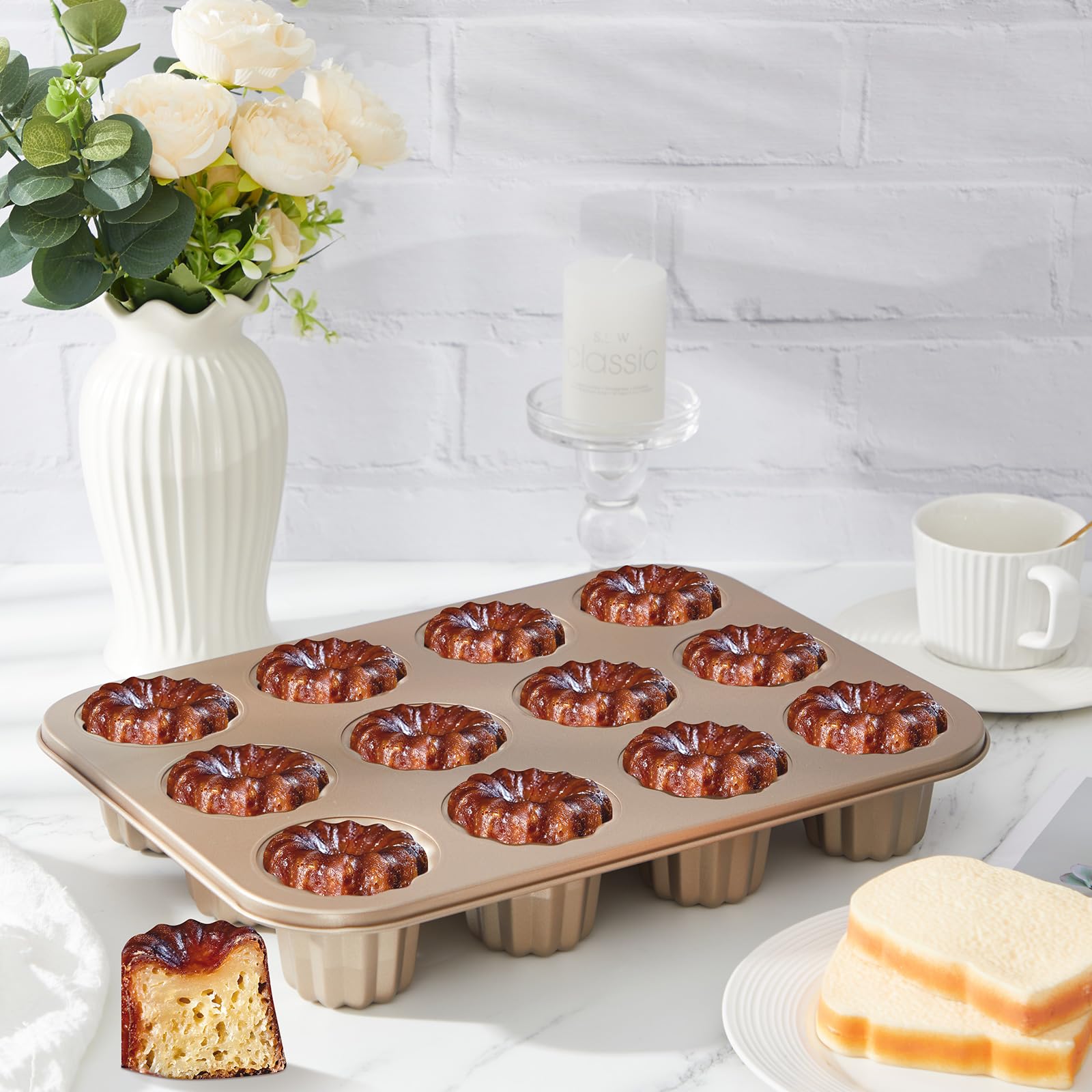 FoldTier 2 moldes de canele, moldes para tartas con 12 cavidades, moldes antiadherentes para canele, magdalenas, magdalenas, natillas francesas, caneles, pasteles, moldes tradicionales para hornear en
