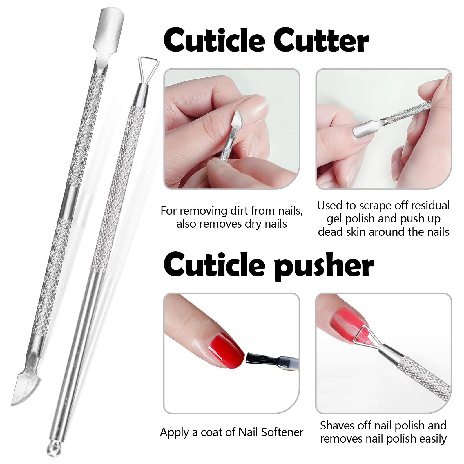 LELE LIFE 9 piezas de cortacutículas, removedor de cutículas, empujador de cutículas, acero inoxidable, herramientas profesionales de manicura para pedicura, kit de cortacutículas para uñas de dedos y
